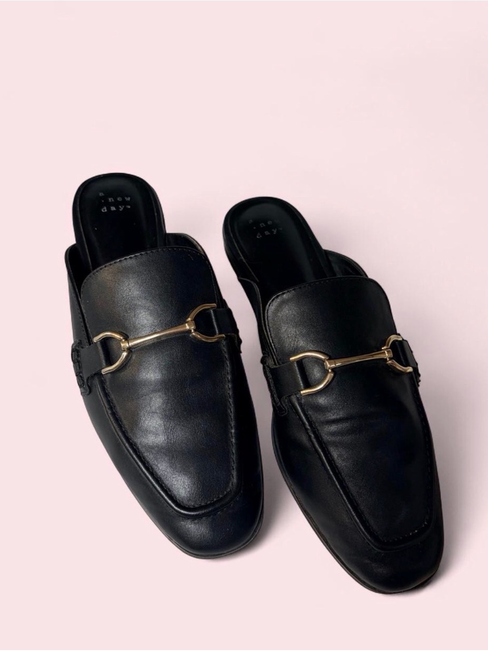 Black Leather Horsebit Mule Slippers - a new day